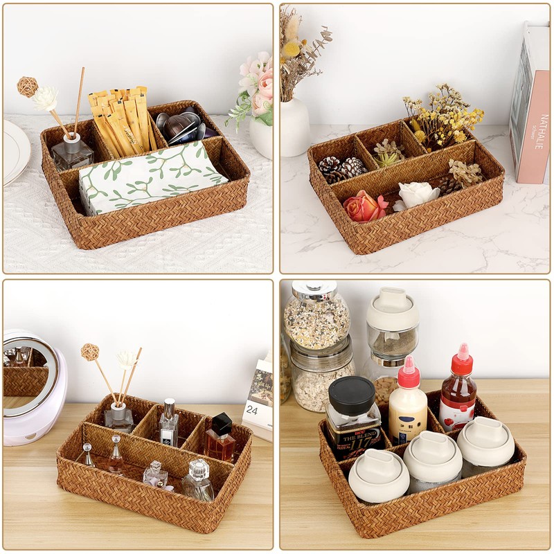 Hipiwe Tea Bag Sugar Packet Holder Woven Seagrass Storage Basket