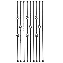 Sidasu Wrought Iron Balusters Set of 9 Hollow Double Basket Iron Spindles Hollow Single Basket Stair Spindles Single Twist 1/2" Square Metal Balusters with Iron Baluster Swivel Shoes