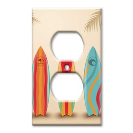 Art Plates Duplex Outlet Cover Decorative Metal Wall Plate - Three Surfboards - (Made in USA)