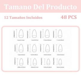 48 Piezas Uñas Press On,Uñas Postizas De Cortas Largas De Francesa | Uñas Postizas de Cortas Largas de Francesa