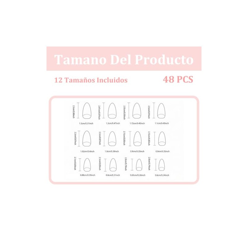 48 Piezas Uñas Press On,Uñas Postizas De Cortas Largas De