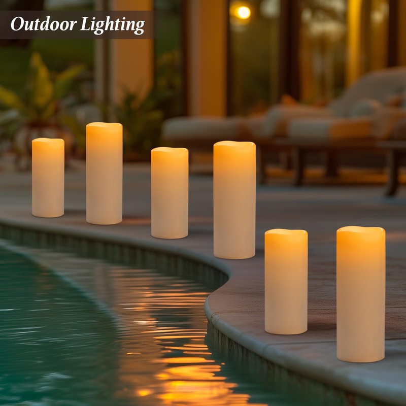 5" x 14" White Large Waterproof Outdoor Flameless Candles Battery