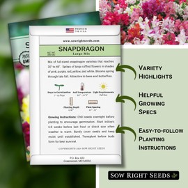 Sow Right Seeds Sow Right Seeds - Large Mixed Snapdragon Flower Seeds for Planting - Non-GMO Heirloom Packet with Instructions to Grow - Fragrant Annual Flower Spikes in a Mix of Colors - Long-Lasting Blooms