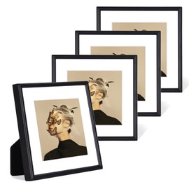 Fkvat 5x5 Picture Frame Set of 4, Matted Black Simple Modern Brushed Thin Aluminum Metal Square Photo Frame Fits 4x4 with Mat or 5 x 5 without Mat Display For Tabletop or Wall Collage