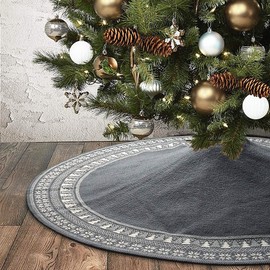 Dremisland Christmas Tree Skirt, Knitted Snowflake and Xmas Tree Pattern Thick Heavy Yarn Knit for A Warm Xmas Holiday Decoration (48inch/122cm, Grey)