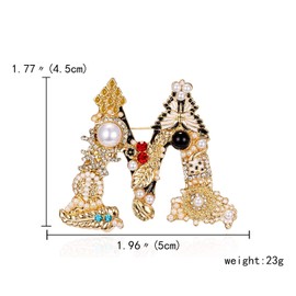 Baroque Letters Brooch Gold Plated Metal Stone Pearl Rhinestone Colorful Lapel Pin Brooches Collar, Alloy, Crystal, Rhinestone, Pearl, pearl
