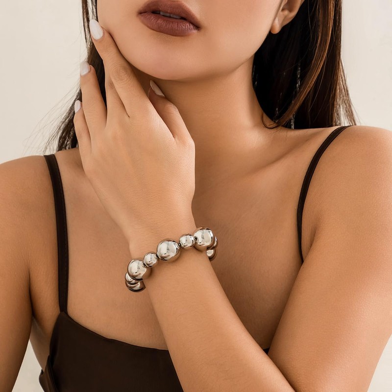 Statement Gold Beaded Bracelets for Women Strand Tarnish Chunky Dainty