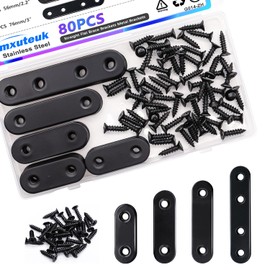 mxuteuk 86pcs Stainless Steel Black Straight Plate Bracket Metal Patch Plate with Screws 36mm/46mm/56mm/76mm G014-ZH