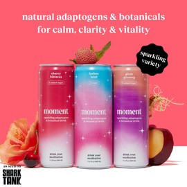 Moment Mocktails Non Alcoholic Drinks (Shark Tank) | SPARKLING Classics Adaptogen Drink | L-Theanine & Ashwagandha for Calm & Clarity | 0 Added Sugar 0 Caffeine | 12-pack