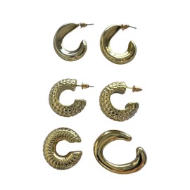 2 Sets of Chunky Hoop and Cuff Earring Set for Women Acrylic Hoops with Stainless Steel Posts + 2 Non-Pierced Ear Cuffs Golden Finish (#A137)