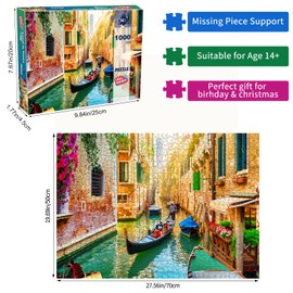 HUADADA Puzzle 1000 Pieces, Puzzle for Adults, Impossible Puzzle, Skill Game for the Whole Family, Puzzle Colourful Tile Game - The Landscape of the Beautiful Canal of Venice
