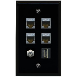 RiteAV 4 CAT7 Coax HDMI Flat/Solid Wall Plate [Black]