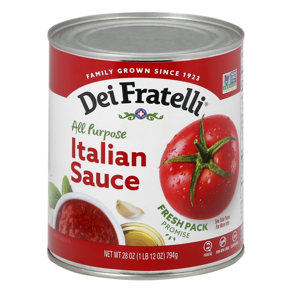 Dei Fratelli Italian Sauce - All-Natural Vine-Ripened - No Water Added, Not from Paste – Non GMO, Gluten-Free - Fifth-Generation Family Recipe (28 oz. Cans, 6 pack)