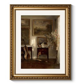 ARPEOTCY Vintage Gold Framed Wall Art, Still Life Interior Cello Landscape Paintings Victorian Farmhouse Wall Decor for Living Room Bedroom Bathroom Canvas Prints Antique Picture Frame 13x16 inch