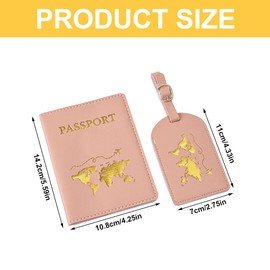 Passport Holder and Suitcase Tag Set, Faux Leather Passport Cover with Suitcase Pendant, for Passport, Business Cards, Credit Cards (Pink)