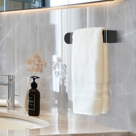 8 Inch Hand Towel Holder, Self Adhesive Towel Bar for Bathroom, Rustproof Aluminum U-Shape Towel Rack Stick on Wall, Black