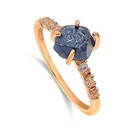 Real Raw Blue Sapphire Dainty Ring Rose Gold September Birthstone gift for sister daughter niece Christmas birthday Uniquelan Jewelry (blue-sapphire, 8)