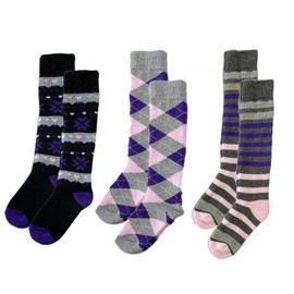 Sock Stack Pack Of 3 Womens Wellington Socks Design Acrylic Thermal Welly Boot Sock UK 4-7