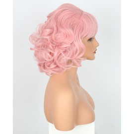 Lucoacos 50s Wig for Pink Ladies Vintage Honeycomb Shaped Bob Curly Wig