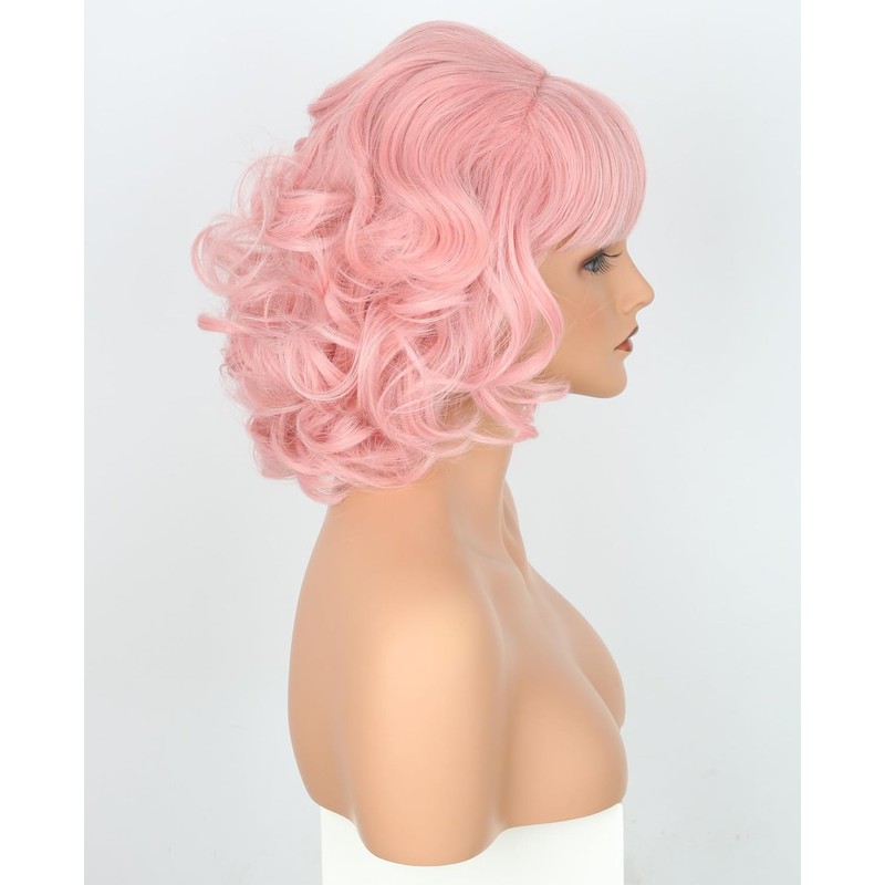 Lucoacos 50s Wig for Pink Ladies Vintage Honeycomb Shaped Bob