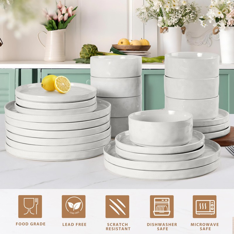 LIANYU 24 Piece Dinnerware Sets for 8, Stoneware Plates and