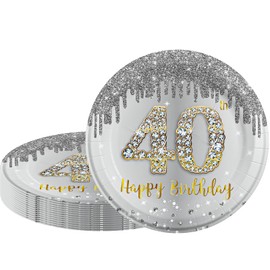 Happy 40th Birthday Paper Plates 9inch Sliver and Gold,16Pcs Tableware Party Plates,Happy 40th Birthday Decorations Plates for Boys,Girls,Kids,Him,Her 40th Birthday Party Supplies Table Decor