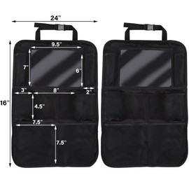 2 Pack Backseat Car Organizer, Car Seat Storage Organizer, Touchscreen Table Holder for Back Seat, Carseat Protectors with 8 Storage Pockets, Travel Car Accessories Road Trip Essentials for Kids