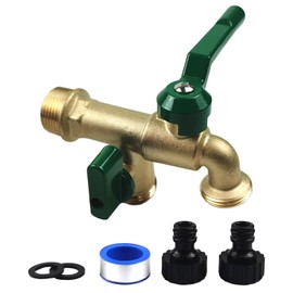 Zyklonix Outdoor Faucet Double Outlet, 1/2 Inch Male Inlet NPT Thread,Wall Mounted Lead-Free Brass Tap with Dual 3/4 inch Outlet,2 Way Splitter,Ball Valves Spigot,for Garden Hose Connector