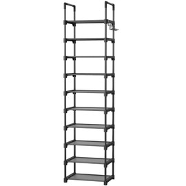 Kitsure Shoe Rack - 10-Tier Shoe Organizer with Detachable Fabric Shelves & Thick Metal Frame, Easy-to-Assemble Tall Shoe Rack for Closet, Entrance, Living Room, 16.9"×11.8"×68.5", Black