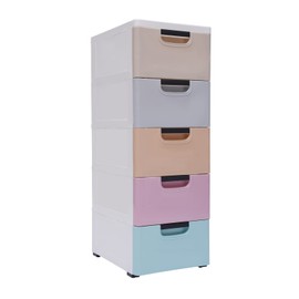 Plastic Storage Cabinet with 5 Drawers, Stackable Closet Organizer Unit on Wheels for Bedroom, Livingroom