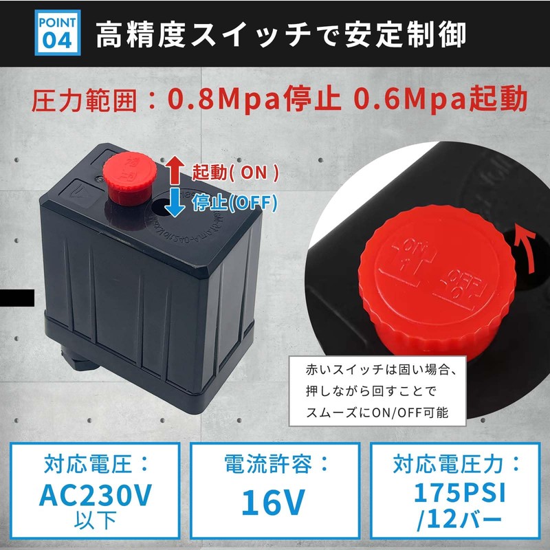 FUKUMIDO Air Compressor Pressure Switch, AC 230v or less, Automatic