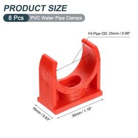 sourcing map 8Pcs PVC Water Pipe Clamps Clips, U-Shaped Tubing Hose Buckles, Irrigation Tube Holder for 25mm OD for TV Trays Tubing Hose Hanger Support Tubing, Red