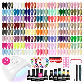 VANREESA Gel Nail Polish Kit with U V Light 74 Pcs Gel Polish Nail Set 56 All Season Colors Nail Polish Set Base Coat & 4 Effects Top Coat with Manicure Tools Complete Nail Kit Gifts for Women