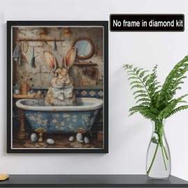 Reofrey DIY Diamond Art Kits for Adults Rabbit, Animal Full Drill Round Rhinestone Diamond Art Painting Accessories, Cross Stitch Embroidery Canvas for Crafts Home Wall Decor 30x40cm