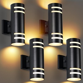 futxnziey Dusk to Dawn Wall Light 4 Pack, Modern Outdoor Wall Lights with LED Bulbs, Cylinder Black Porch Light Fixture Wall Mount, Up and Down Lighting Outdoor Wall Sconce for House Porch Door