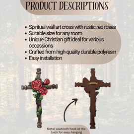 BestGiftEver Wall Cross with Red Roses on Nail - Decorative Wall Hanging Spiritual Jesus Art Sculpture