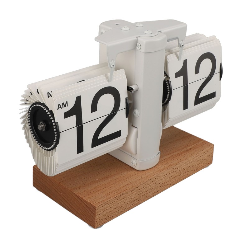 Flip Desk Clock Auto Mechanical Flip 12H AM PM Wood