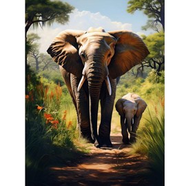 ZEELANNA Diamond Painting Adult 30 x 40 cm 5D Diamond Painting Elephant, DIY Painting Diamond Mother and Elephant Baby, Diamond Painting Pictures Craft Home Bedroom Living Room Wall Decoration