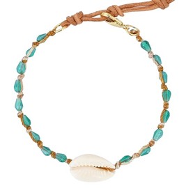 KELITCH Cowry Shell Charm Bracelet Colourful Macarone Crystal Beads Bracelet Women Beach Handmade Bracelet 67F, Crystal, shell