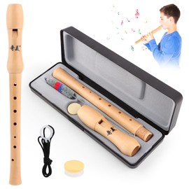 TOSAVGA Wooden Recorder, Soprano Recorder, Wooden Recorder in German Fingering, Children, Adults, Flute for Beginners, 8-Hole Flute, Children's Recorder with Cleaning Set, Instruction Manual
