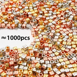 1000pcs Letter Beads Large Alphabet Letter Bead A-Z Plastic Letter Beads for DIY Crafts Bracelet Necklace Earrings Jewelry Making(Golden) (Golden&Silver&Bronze)