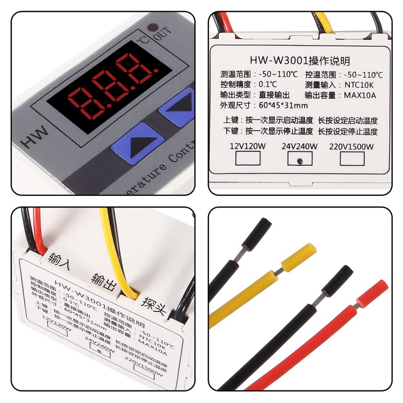 2 Pieces XH-W3001 220V Digital LED Temperature Controller Module Digital