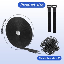 Daryunk 5m Cable Ties, Adjustable Velcro Strips with 25 Buckles, Reusable Cable Ties, 2cm Wide, Suitable for Wires, Ropes, and Cords, Black