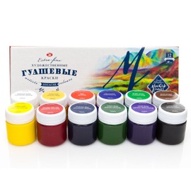 Nevskaya Palitra Professional Gouache Paint Set - 12 x 40 ml Bowls - Fine Gouache Painting, Master Class - High Quality Colours