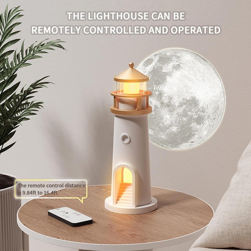 Growalleter Moonlight Projection Lamp, Lighthouses Night Light, Remote Control Lighthouse