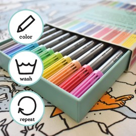 eatsleepdoodle Artist Set of 20 Original Doodle wash-Out Fabric pens - Double-Ended felt tips in Handy Storage Box