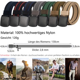 LionVII Belt for Men Work Travel Strong Canvas with Plastic Buckle 130 cm, black and blue