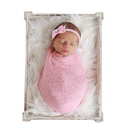 Coberllus Newborn Baby Photography Props Long Ripple Stretch Wrap Blanket Cloth for Boys Girls Photo Shoot (Light Pink)