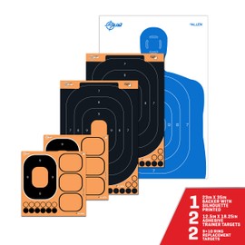 Allen Company EZ Aim Splash Reactive Paper Shooting Targets, Silhouette Kit, 23" W x 35" H & 12.5" W x 18.25" H, Blue/White & Black/Orange