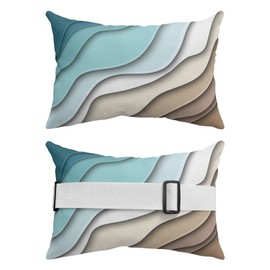 Geometric Ombre Lounge Pillows Outdoor, Aesthetic Turquoise Brown White Gradient Abstract Head Pillow, Modern Waterproof Patio Furniture Lumbar Pillow with Adjustable Elastic Strap for Recliner Beach